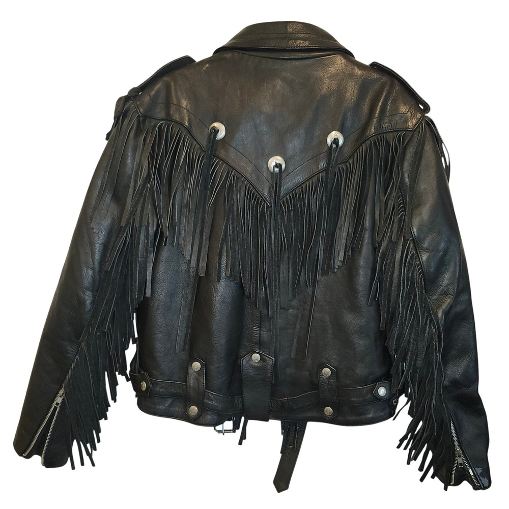 Park V Vintage Black Leather Fringe Biker Jacket Mens 42 Made in USABiker Rocker - Picture 2 of 10